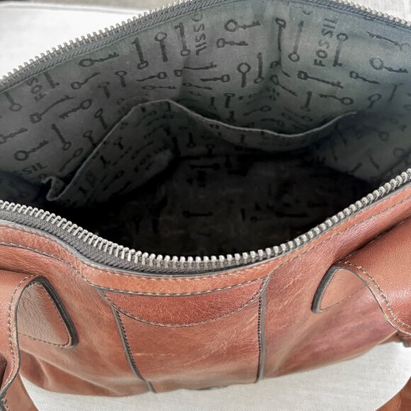 Fossil Large Zippered Vintage Leather Satchel - Picture 10 of 10